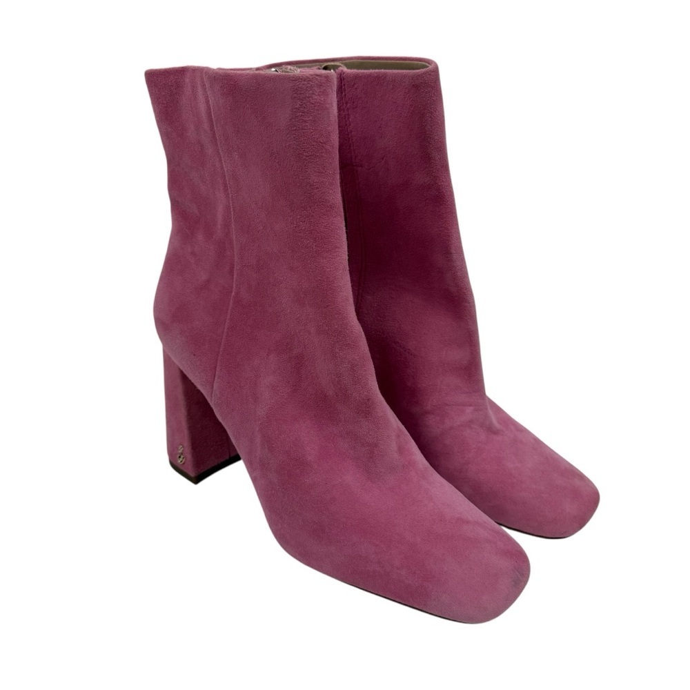 Sam Edelman Codie Pink Suede Square Toe Heeled Boots Sz 6